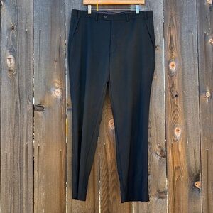 Men's Modern Fit Black Suit Pants Tapered Leg Lightweight Fine Wool Size 38x32